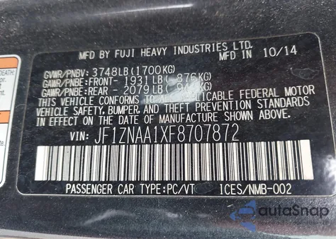 2015 Scion Fr-S из США, поврежденный, VIN JF1ZNAA1XF8707872